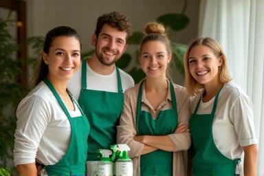 Equipe reunida da Limpeza Verde com produtos ecológicos.