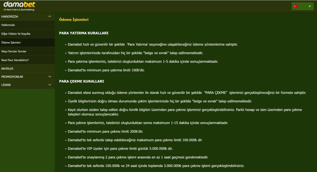 damabet finansal işlemler